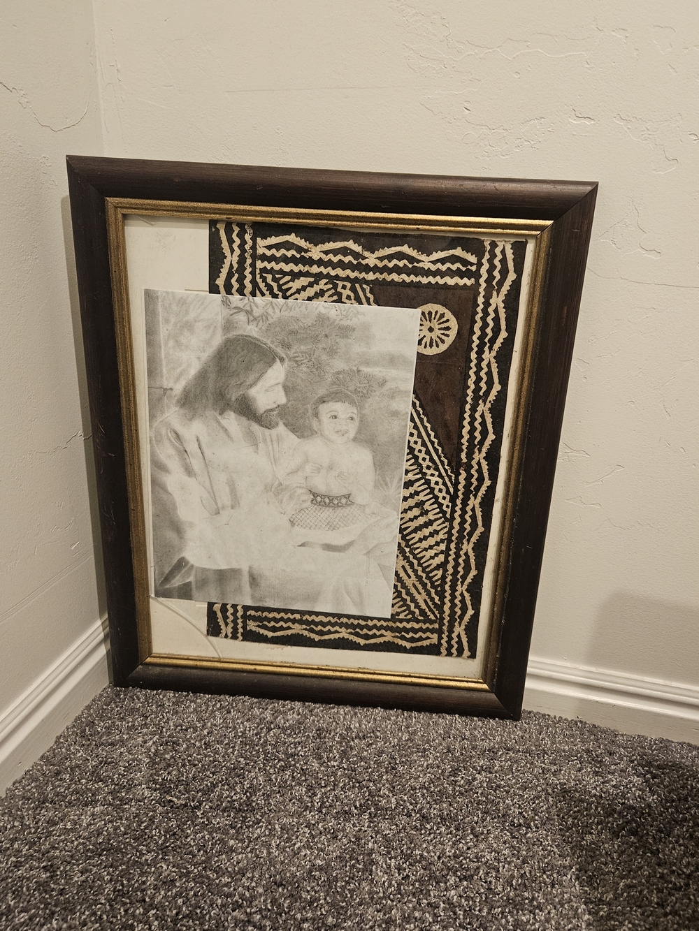 Framed Religious Art Print with Dark Wood Frame and Gold Trim
